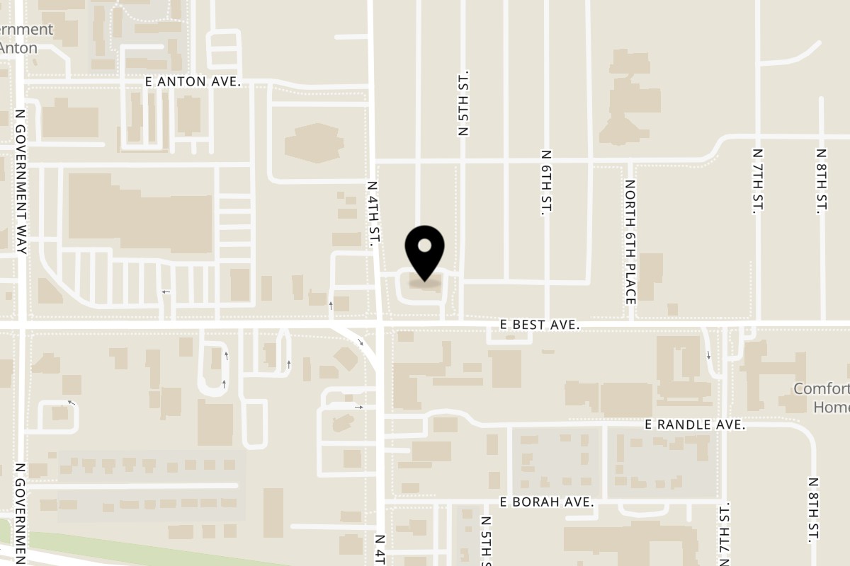 Map showing the location of El Jefe's Grill Mexican BBQ on 405 E Best Ave #104 in Coeur d'Alene